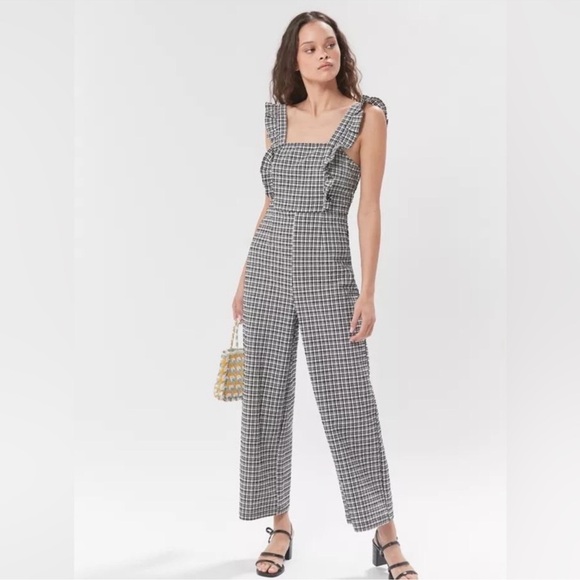 BCBG Black and White Checkered Jumpsuit with Wide-Leg Pants - Picture 1 of 12